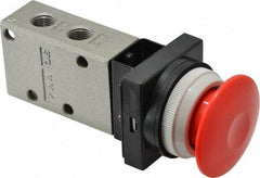 SMC PNEUMATICS - 0.38 CV Rate, 1/4" NPT Inlet Mechanical Valve - 3 Way, 3 Ports, Push Button Mushroom - USA Tool & Supply
