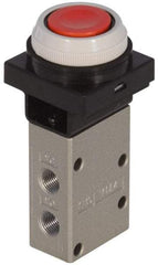 SMC PNEUMATICS - 0.38 CV Rate, 1/4" NPT Inlet Mechanical Valve - 3 Way, 3 Ports, Push Button Flush - USA Tool & Supply