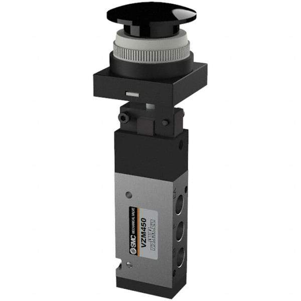 SMC PNEUMATICS - 0.55 CV Rate, 1/8" NPT Inlet Mechanical Valve - 4 Way, 5 Ports, Push Button Mushroom - USA Tool & Supply