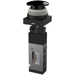 SMC PNEUMATICS - 0.55 CV Rate, 1/8" NPT Inlet Mechanical Valve - 4 Way, 5 Ports, Push Button Mushroom - USA Tool & Supply