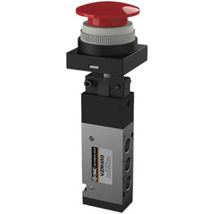 SMC PNEUMATICS - 0.55 CV Rate, 1/8" NPT Inlet Mechanical Valve - 4 Way, 5 Ports, Push Button Mushroom - USA Tool & Supply