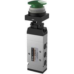 SMC PNEUMATICS - 1.00 CV Rate, 1/4" NPT Inlet Mechanical Valve - 4 Way, 5 Ports, Push Button Mushroom - USA Tool & Supply