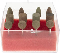 Grier Abrasives - 12 Piece Aluminum Oxide Rubber Rubber Mounted Abrasive Wheel Set - Includes Mounted Wheels with 1/8" Diam x 1-1/2" Long Shank - USA Tool & Supply
