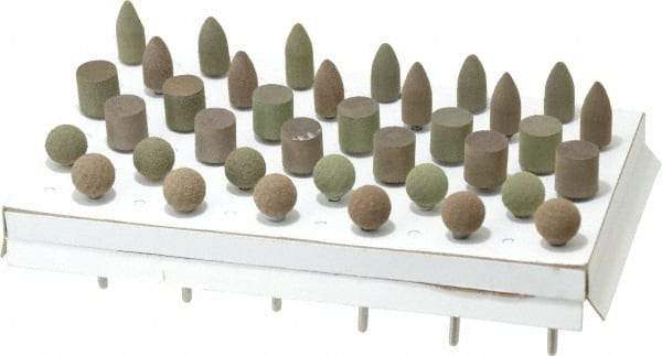 Grier Abrasives - 36 Piece Aluminum Oxide Rubber Rubber Mounted Abrasive Wheel Set - Includes Mounted Wheels with 1/8" Diam x 1-1/2" Long Shank - USA Tool & Supply