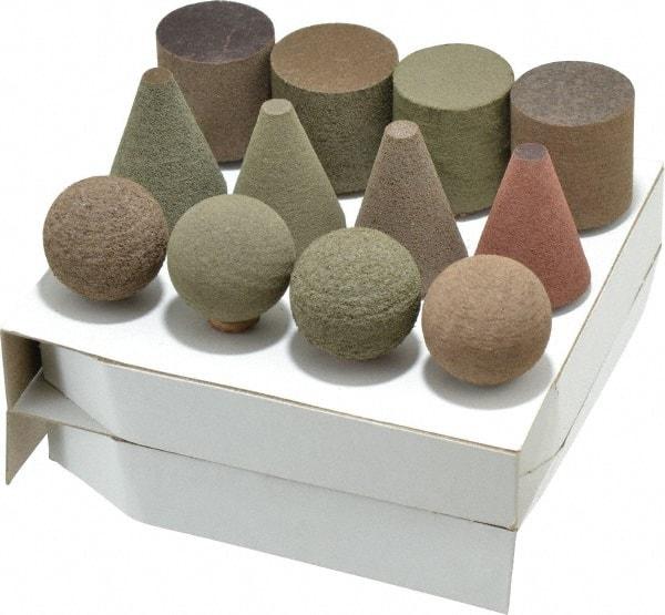 Grier Abrasives - 12 Piece Aluminum Oxide Rubber Rubber Mounted Abrasive Wheel Set - Includes Mounted Wheels with 1/4" Diam x 1-1/2" Long Shank - USA Tool & Supply