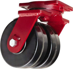 Hamilton - 6" Diam x 3" Wide x 8-1/2" OAH Top Plate Mount Dual Swivel Caster - Phenolic, 4,000 Lb Capacity, Tapered Roller Bearing, 6-1/8 x 7-1/2" Plate - USA Tool & Supply