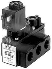 ARO/Ingersoll-Rand - 1/8" Inlet x 1/8" Outlet, Solenoid Actuator, Solenoid Return, 2 Position, Body Ported Solenoid Air Valve - 24 VDC Input, 32 CFM, 0.9 CV, 4 Way, 150 psi, 3-1/2" Long x 1-15/16" Wide x 3-1/4" High, 0 to 180°F - USA Tool & Supply