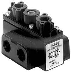 ARO/Ingersoll-Rand - 1/4" Inlet x 1/4" Outlet, Pilot Actuator, Pilot Return, 3 Position, Body Ported Solenoid Air Valve - 54 CFM, 1.5 CV, 4 Way, 150 psi, 2-15/16" Long x 1-15/16" Wide x 1-13/16" High, 0 to 180°F - USA Tool & Supply
