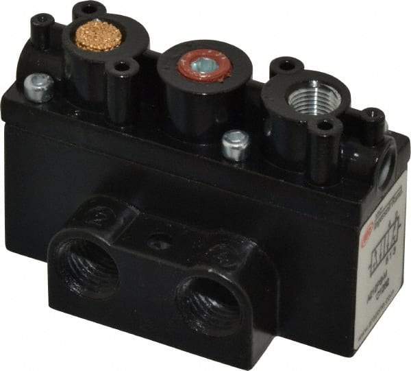 ARO/Ingersoll-Rand - 1/4" Inlet x 1/4" Outlet, Pilot Actuator, Spring Return, 2 Position, Body Ported Solenoid Air Valve - 32 CFM, 0.9 CV, 4 Way, 150 psi, 2-15/16" Long x 1-15/16" Wide x 1-15/16" High, 0 to 180°F - USA Tool & Supply