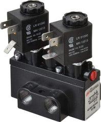 ARO/Ingersoll-Rand - 1/4" Inlet x 1/4" Outlet, Solenoid Actuator, Solenoid Return, 2 Position, Body Ported Solenoid Air Valve - 120 VAC Input, 54 CFM, 1.5 CV, 4 Way, 150 psi, 3-31/32" Long x 1-15/16" Wide x 3-1/4" High, 0 to 180°F - USA Tool & Supply
