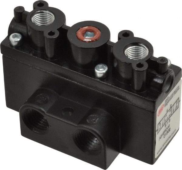 ARO/Ingersoll-Rand - 1/4" Inlet x 1/4" Outlet, Pilot Actuator, Pilot Return, 3 Position, Body Ported Solenoid Air Valve - 54 CFM, 1.5 CV, 4 Way, 150 psi, 2-15/16" Long x 1-15/16" Wide x 1-13/16" High, 0 to 180°F - USA Tool & Supply
