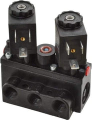 ARO/Ingersoll-Rand - 1/4" Inlet x 1/4" Outlet, Solenoid Actuator, Solenoid Return, 3 Position, Body Ported Solenoid Air Valve - 120 VAC Input, 32 CFM, 0.9 CV, 4 Way, 150 psi, 2-15/16" Long x 1-15/16" Wide x 1-13/16" High, 0 to 180°F - USA Tool & Supply