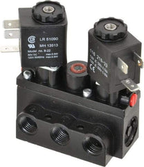 ARO/Ingersoll-Rand - 1/4" Inlet x 1/4" Outlet, Solenoid Actuator, Solenoid Return, 3 Position, Body Ported Solenoid Air Valve - 120 VAC Input, 32 CFM, 0.9 CV, 4 Way, 150 psi, 2-15/16" Long x 1-15/16" Wide x 1-13/16" High, 0 to 180°F - USA Tool & Supply