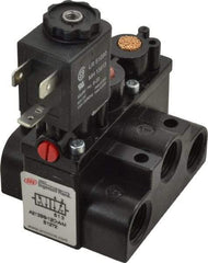 ARO/Ingersoll-Rand - 3/8" Inlet x 3/8" Outlet, Solenoid Actuator, Spring Return, 2 Position, Body Ported Solenoid Air Valve - 120 VAC Input, 63 CFM, 1.7 CV, 4 Way, 150 psi, 3-1/2" Long x '2-1/2" Wide x 3-5/8" High, 0 to 180°F - USA Tool & Supply