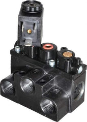 ARO/Ingersoll-Rand - 3/8" Inlet x 3/8" Outlet, Solenoid Actuator, Spring Return, 2 Position, Body Ported Solenoid Air Valve - 24 VDC Input, 63 CFM, 1.7 CV, 4 Way, 150 psi, 3-1/2" Long x '2-1/2" Wide x 3-5/8" High, 0 to 180°F - USA Tool & Supply