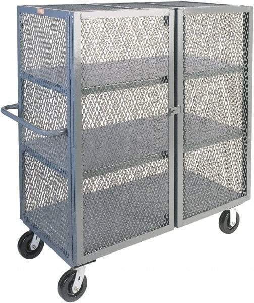 Jamco - 2,000 Lb Capacity, 3 Shelf, Steel Mesh Security Truck - 48" Long x 30" Wide x 57" High, 6" Diam Wheels - USA Tool & Supply