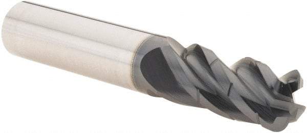 Iscar - 1/2" Diam, Variable Pitch, 1" LOC, 4 Flute Solid Carbide 0.1" Corner Radius Roughing End Mill - AlTiN Finish, 3" OAL, 1/2" Shank Diam, Single End, Centercutting, 38° Helix - USA Tool & Supply