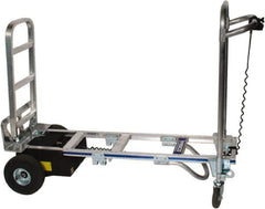 Wesco Industrial Products - 1,200 Lb Capacity 61-3/4" OAH Battery Powered Convertible Hand Truck - 18 x 7-1/2" Base Plate, Loop Handle, Aluminum, Full Pneumatic Wheels - USA Tool & Supply