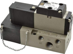 SMC PNEUMATICS - 0.8 CV Flow Rate, Single Solenoid Pilot Operated Valve - 5 Port, 2 Position, Spring Return, 1/4" NPT Inlet, 110 V - USA Tool & Supply