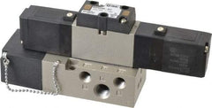 SMC PNEUMATICS - 0.8 CV Flow Rate, Double Solenoid Pilot Operated Valve - 5 Port, 2 Position, 1/4" NPT Inlet, 110 V - USA Tool & Supply