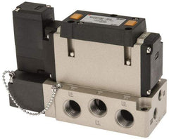 SMC PNEUMATICS - 2 CV Flow Rate, Single Solenoid Pilot Operated Valve - 5 Port, 2 Position, Spring Return, 3/8" NPT Inlet, 24 V - USA Tool & Supply