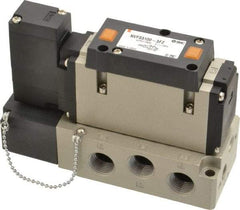 SMC PNEUMATICS - 2 CV Flow Rate, Single Solenoid Pilot Operated Valve - 5 Port, 2 Position, Spring Return, 3/8" NPT Inlet, 110 V - USA Tool & Supply