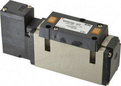 SMC PNEUMATICS - 2 CV Flow Rate, Single Solenoid Pilot Operated Valve - 5 Port, 2 Position, Spring Return, 3/8" NPT Inlet, 24 V - USA Tool & Supply