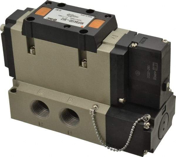 SMC PNEUMATICS - 3.6 CV Flow Rate, Single Solenoid Pilot Operated Valve - 5 Port, 2 Position, Spring Return, 1/2" NPT Inlet, 24 V - USA Tool & Supply