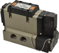 SMC PNEUMATICS - 3.6 CV Flow Rate, Single Solenoid Pilot Operated Valve - 5 Port, 2 Position, Spring Return, 1/2" NPT Inlet, 24 V - USA Tool & Supply