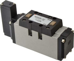 SMC PNEUMATICS - 5.7 CV Flow Rate, Single Solenoid Pilot Operated Valve - 5 Port, 2 Position, Spring Return, 3/4" NPT Inlet, 110 V - USA Tool & Supply