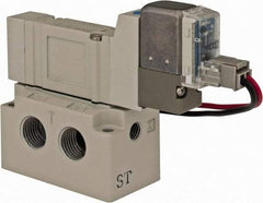 SMC PNEUMATICS - 0.3 CV Flow Rate, Single Solenoid Pilot Operated Valve - 5 Port, 2 Position, Spring Return, 1/8" NPT Inlet, 24 V - USA Tool & Supply