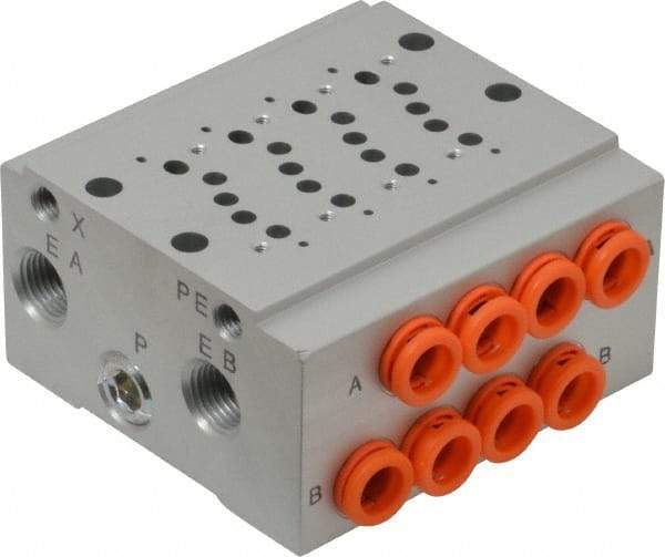 SMC PNEUMATICS - 0.3 CV Flow Rate, 4 Station Pilot Operated Solenoid Valve - 1/4" Push to Connect Inlet, Bar Manifold Base Mounted - USA Tool & Supply