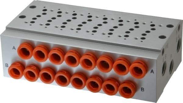 SMC PNEUMATICS - 0.3 CV Flow Rate, 8 Station Pilot Operated Solenoid Valve - 1/4" Push to Connect Inlet, Bar Manifold Base Mounted - USA Tool & Supply