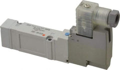 SMC PNEUMATICS - 0.7 CV Flow Rate, Single Solenoid Pilot Operated Valve - 5 Port, 2 Position, Spring Return, 1/4" Push to Connect Inlet, 24 V - USA Tool & Supply