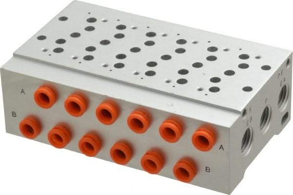 SMC PNEUMATICS - 0.7 CV Flow Rate, 6 Station Pilot Operated Solenoid Valve - 1/4" Push to Connect Inlet, Bar Manifold Base Mounted - USA Tool & Supply