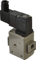 SMC PNEUMATICS - 1/4" Female NPT x 1/8" Gage Port Soft Start-Up Valve - 24V, DC Input, DIN Electrical Entry & 30 to 150 psi - USA Tool & Supply