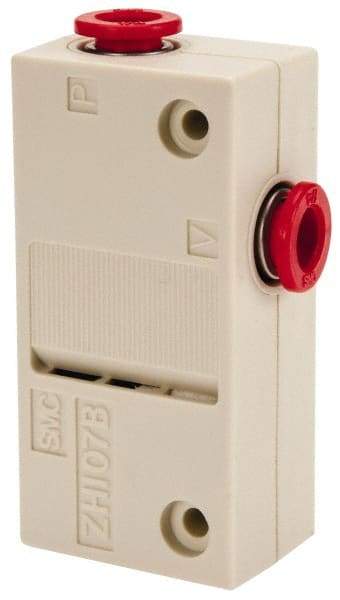 SMC PNEUMATICS - 0.7mm Nozzle High Suction Flow Vacuum Ejector Valve - 1/4" Tube Outside Diam Supply Port x 1/4" Tube Outside Diam Vacuum Port, 14 psi Pressure, 0.71 CFM Air Consumption & 0.71 CFM Max Suction Flow - USA Tool & Supply