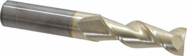 Accupro - 3/4", 2-1/4" LOC, 3/4" Shank Diam, 5" OAL, 2 Flute, Solid Carbide Square End Mill - Single End, ZrN Finish, Spiral Flute, 45° Helix, Centercutting, Right Hand Cut, Right Hand Flute - USA Tool & Supply