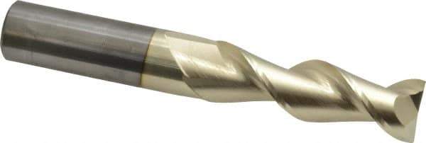 Accupro - 3/4", 2-1/2" LOC, 3/4" Shank Diam, 5" OAL, 2 Flute, Solid Carbide Square End Mill - Single End, ZrN Finish, Spiral Flute, 45° Helix, Centercutting, Right Hand Cut, Right Hand Flute - USA Tool & Supply