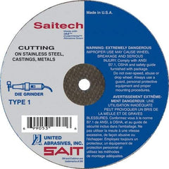 Sait - 3" Aluminum Oxide Cutoff Wheel - 0.035" Thick, 3/8" Arbor, 25,000 Max RPM, Use with Die Grinders - USA Tool & Supply