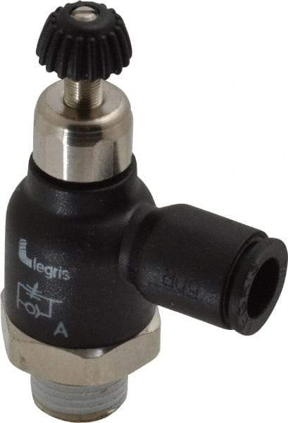 Legris - 1/4" Tube OD x 1/8 Male NPT Compact Meter Out Flow Control Valve - 14.5 to 145 psi, Nylon - USA Tool & Supply