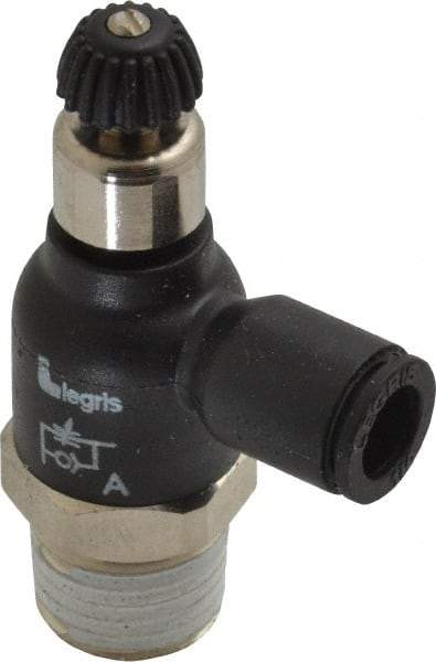 Legris - 1/4" Tube OD x 1/4 Male NPT Compact Meter Out Flow Control Valve - 14.5 to 145 psi, Nylon - USA Tool & Supply