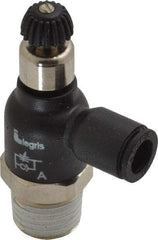 Legris - 1/4" Tube OD x 1/4 Male NPT Compact Meter Out Flow Control Valve - 14.5 to 145 psi, Nylon - USA Tool & Supply