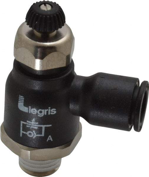 Legris - 3/8" Tube OD x 1/4 Male NPT Compact Meter Out Flow Control Valve - 14.5 to 145 psi, Nylon - USA Tool & Supply