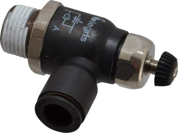 Legris - 3/8" Tube OD x 3/8 Male NPT Compact Meter Out Flow Control Valve - 14.5 to 145 psi, Nylon - USA Tool & Supply