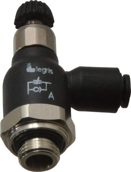 Legris - 4mm Tube OD x 1/8 Male BSPP Compact Meter Out Flow Control Valve - 14.5 to 145 psi, Nylon - USA Tool & Supply