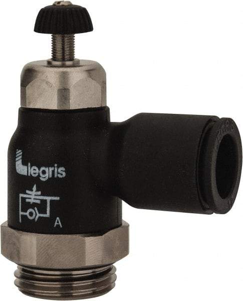 Legris - 12mm Tube OD x 1/2 Male BSPP Compact Meter Out Flow Control Valve - 14.5 to 145 psi, Nylon - USA Tool & Supply