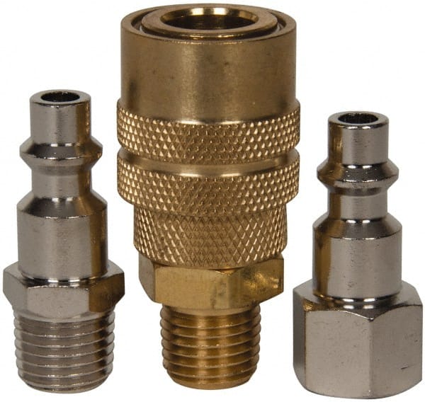 Value Collection - 3 Piece 1/4" Body 1/4 NPT 145 psi Industrial Pneumatic Coupling Plug Set - USA Tool & Supply