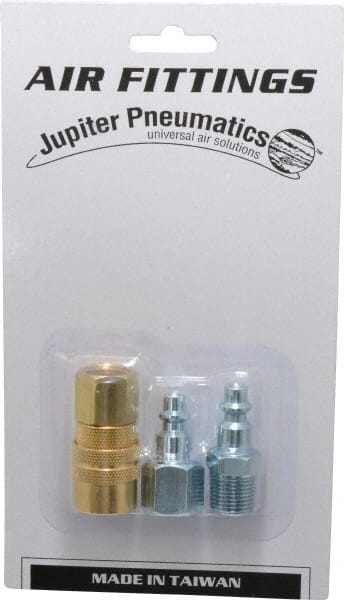 Value Collection - 3 Piece 1/4" Body 3/8 NPT 145 psi Industrial Pneumatic Coupling Plug Set - USA Tool & Supply