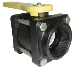 Green Leaf - 1-1/4" Pipe, Full Port, Polypropylene Standard Ball Valve - 3 Piece, Inline - One Way Flow, FNPT x FNPT Ends, Lever Handle, 150 WOG - USA Tool & Supply